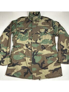 US Army M 65 Field Coat Men Medium Long Green Woodland Camo Jacket Cold Weather